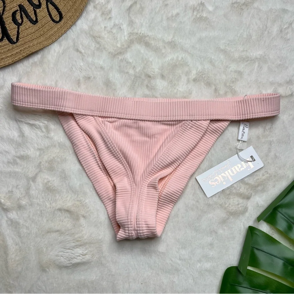 Frankie's Bikinis Cole Light Pink Ribbed Bikini Bottom